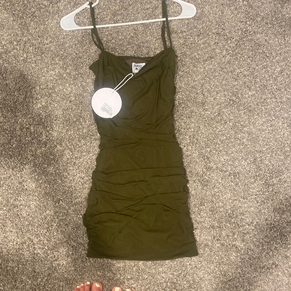 Princess Polly ruched mini dress in Khaki